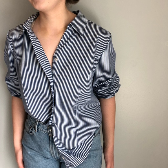 CJ Banks Tops - CJ Banks Blue White Striped Button Up Shirt, Sz 1X